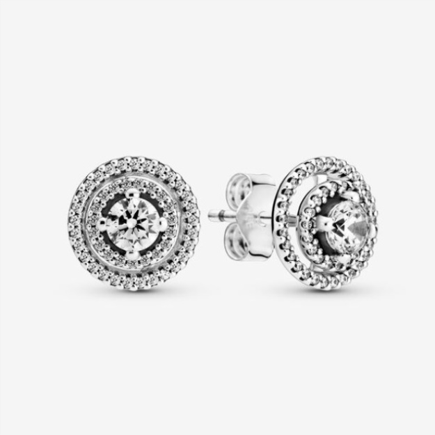 Sparkling Double Halo Stud Earrings Pandora